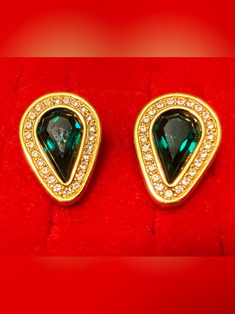 Gold Teardrop Emerald Crystal Stud Earrings